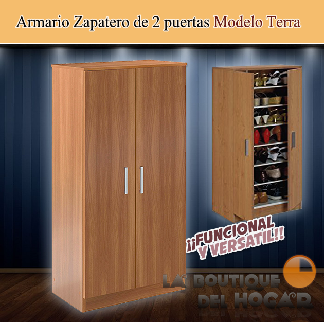 Armario Zapatero de 2 puertas Modelo Terra - Color Castaño