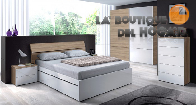 Dormitorio de matrimonio Nordik - Conjunto Cabezal + 2 mesitas