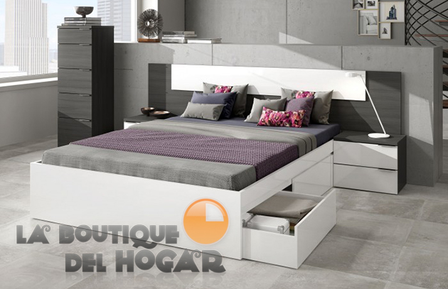 Dormitorio de matrimonio Noon - Conjunto Cabezal + 2 mesitas