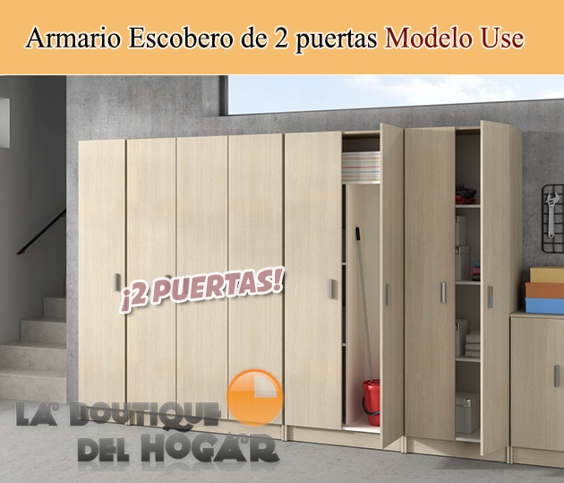 Armario Multiusos Escobero de 2 puertas Modelo Use - Color Roble
