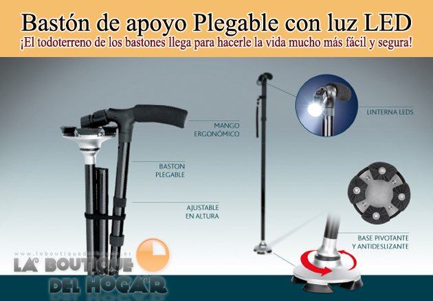 Bastón Plegable con 4 puntos de apoyo y luz LED