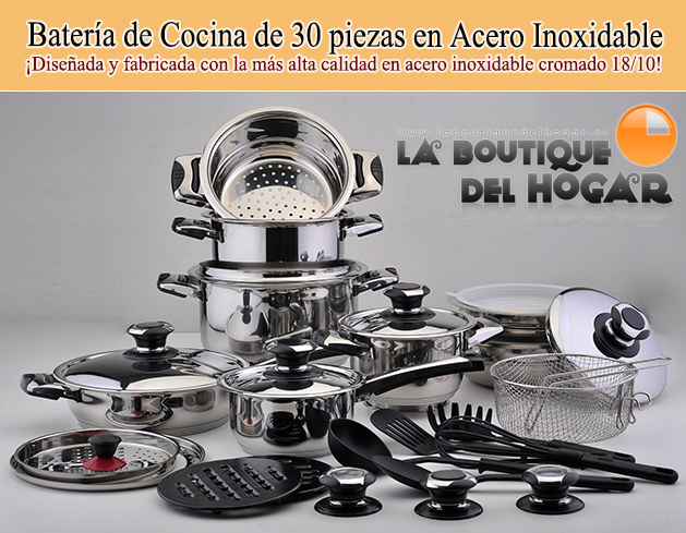 Batería de Cocina 30 piezas en Acero Inoxidable 18/10