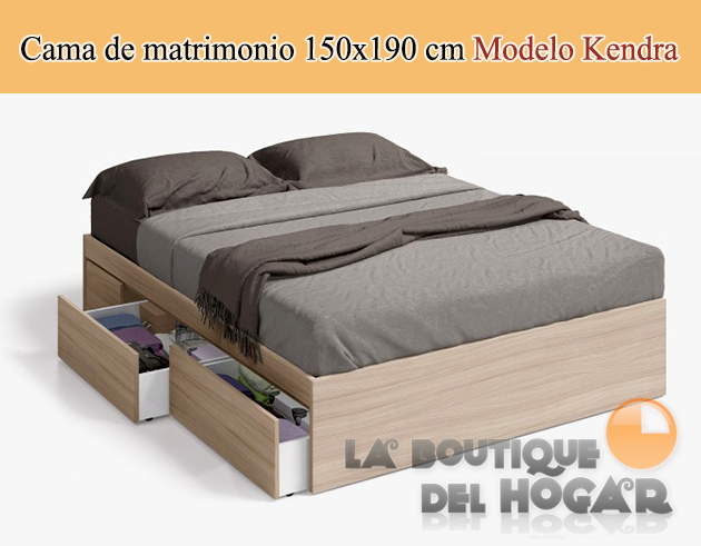 Cama de matrimonio 150x190 cm con 4 cajones Modelo Kendra