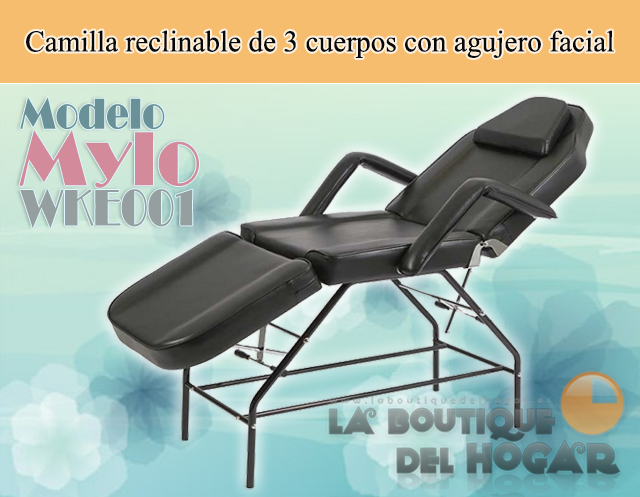 Camilla de belleza fija reclinable de 3 cuerpos