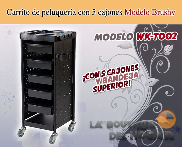 Carrito de peluquería con 5 cajones y bandeja superior Brushy Modelo WK-T002
