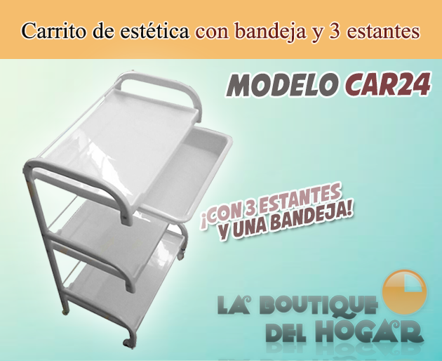 Carrito de estética con bandeja y estantes Modelo CAR24