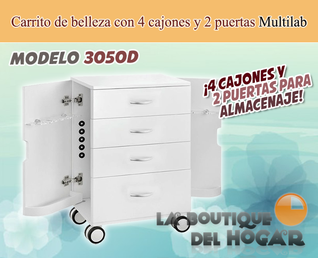 Carrito de belleza con 4 cajones y 2 puertas laterales Modelo Multilab 3050D