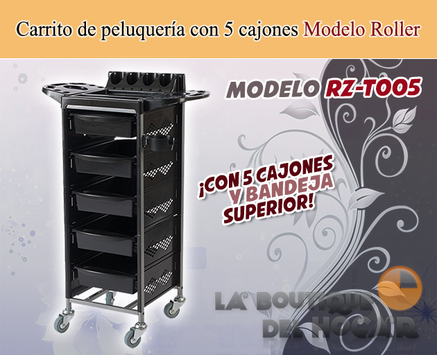 Carrito de peluquería con 5 cajones y bandeja superior Roller Modelo RZ-T005