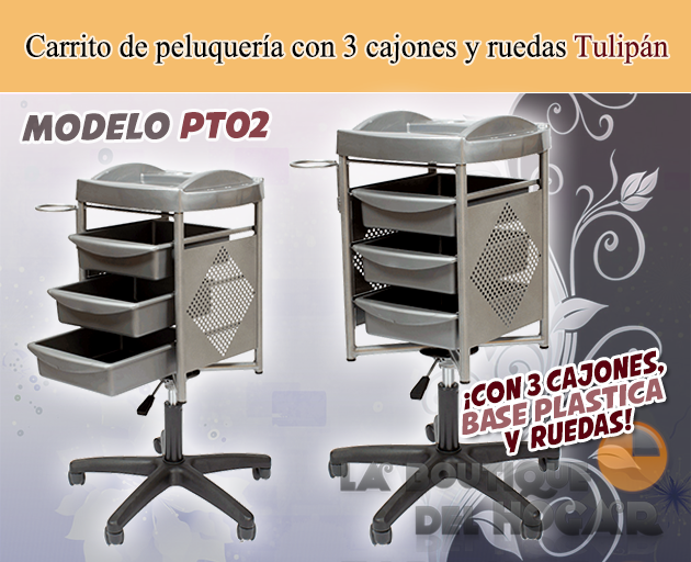 Carrito de peluquería con 3 cajones y ruedas Tulipan Modelo PT02