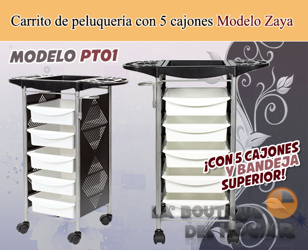 Carrito de peluquería con 5 cajones Basic Modelo PT01-1