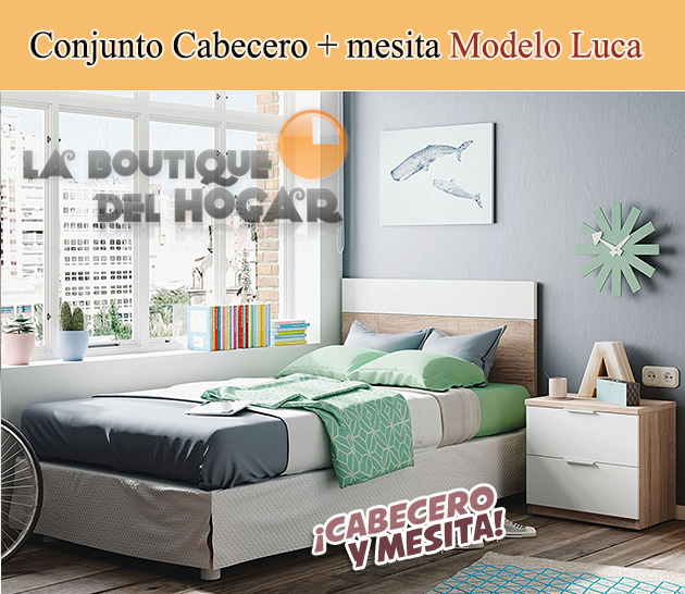 Dormitorio juvenil Luca Youth - Conjunto Cabezal + mesita con 2 cajones