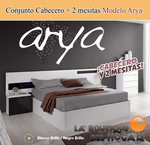 Dormitorio de matrimonio Arya - Conjunto Cabezal + 2 mesitas