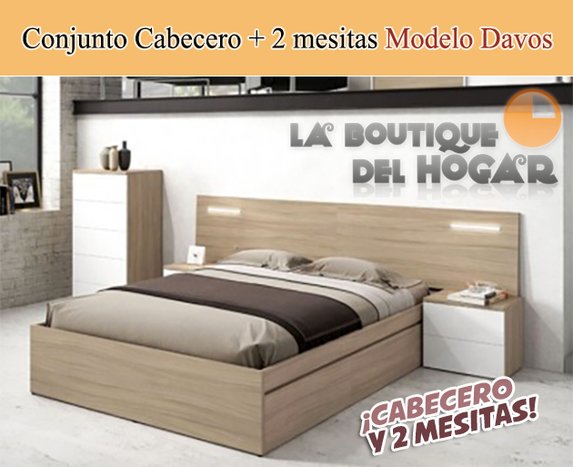 Dormitorio de matrimonio Davos - Conjunto Cabezal + 2 mesitas