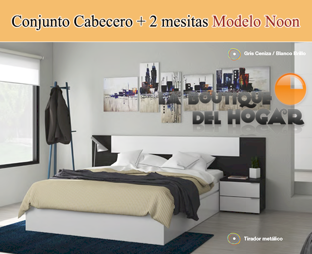 Dormitorio de matrimonio Noon - Conjunto Cabezal + 2 mesitas