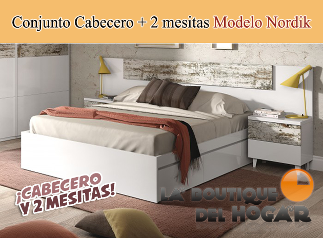 Dormitorio de matrimonio Nordik - Conjunto Cabezal + 2 mesitas