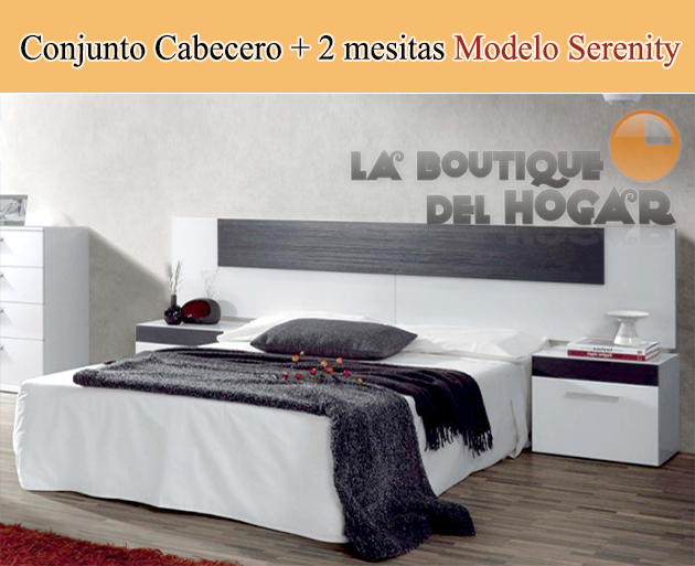 Dormitorio de matrimonio Serenity - Conjunto Cabezal + 2 mesitas