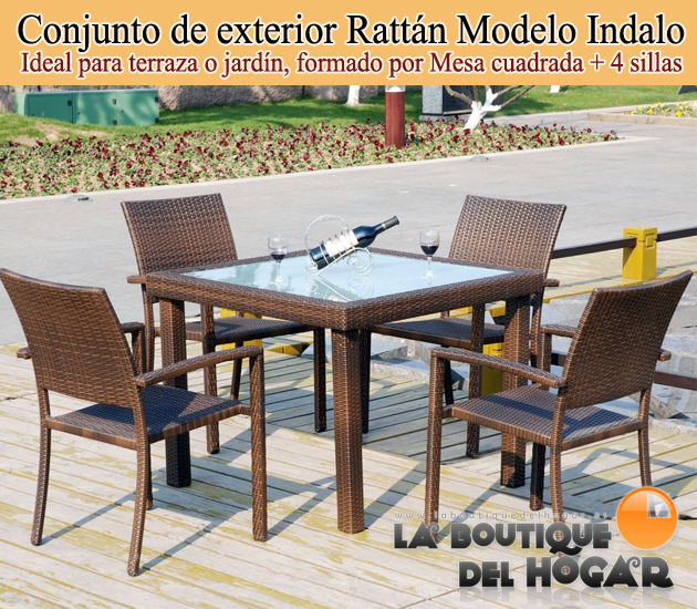 Conjunto Rattán de exterior Modelo Indalo - Mesa Cuadrada + 4 Sillas