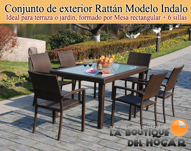 Conjunto Rattán de exterior Modelo Indalo - Mesa Rectangular + 6 Sillas