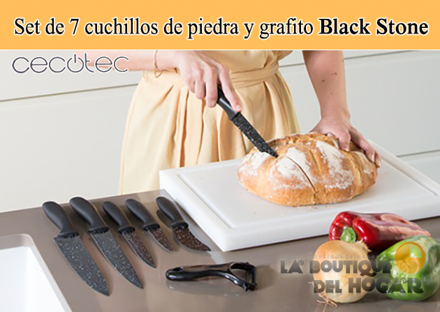 Juego de 7 cuchillos Profesionales de piedra y grafito Black Stone Cecotec