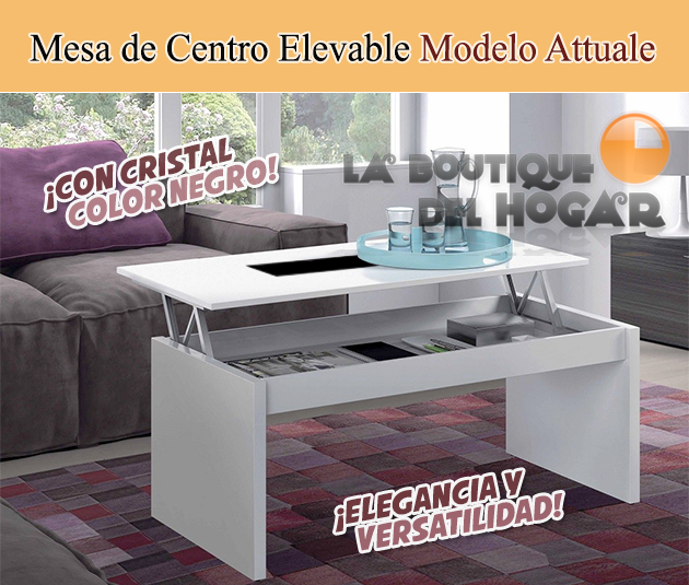 Mesa de Centro elevable con revistero para comedor con cristal Modelo Attuale