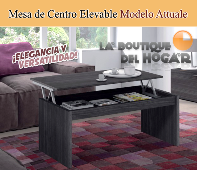 Mesa de Centro elevable con revistero para comedor Modelo Attuale color Gris Ceniza