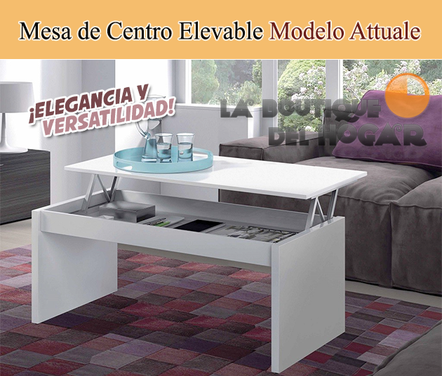 Mesa de Centro elevable con revistero para comedor Modelo Attuale color Blanco Brillo