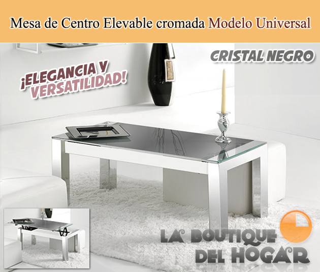 Mesa de Centro Elevable cromada Modelo Universal - Cristal Blanco