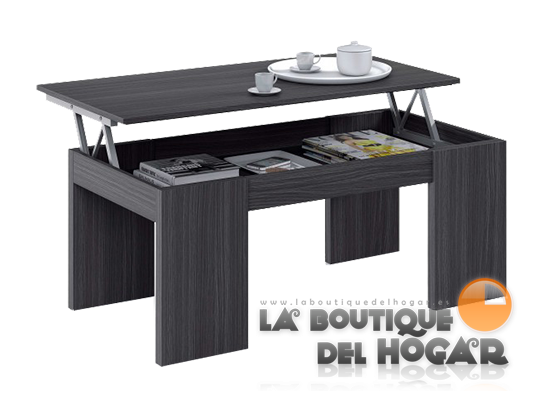 Mesa de Centro elevable con revistero para comedor Modelo flow gris