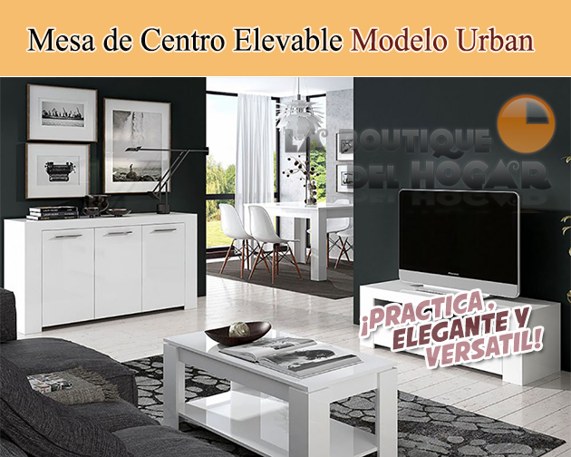 Mesa de Centro elevable con revistero para comedor Modelo Urban - Color Blanco Artik