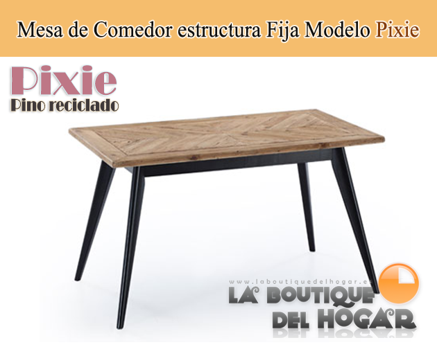 Mesa de comedor fija negra con patas de madera y tablero de Pino Modelo Pixie
