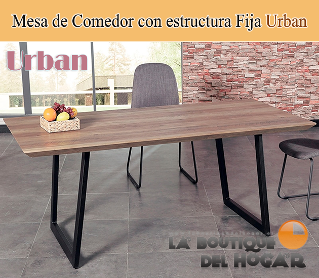Mesa de comedor fija con patas metálicas y tablero Nogal Modelo Urban
