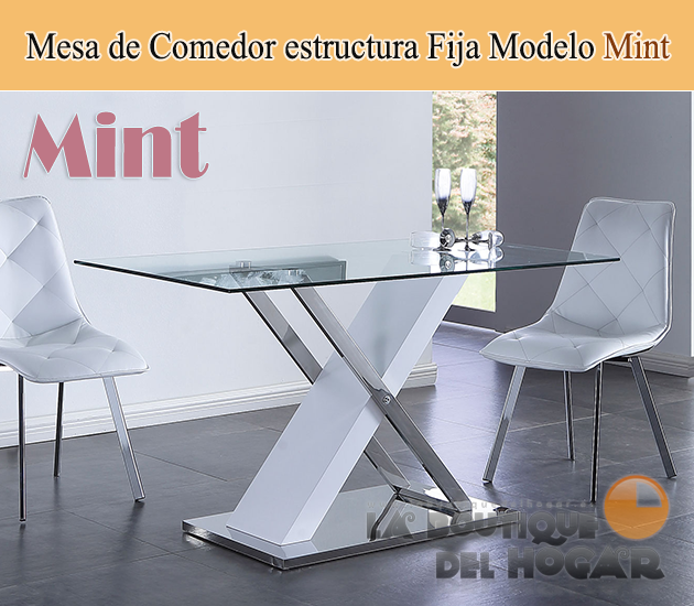 Mesa de comedor fija de estilo moderno en cristal templado Modelo Mint