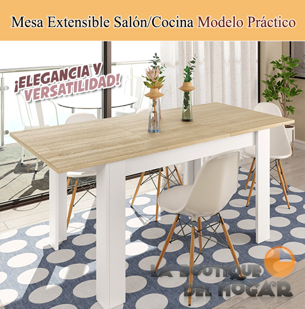 Mesa Extensible para salón comedor o cocina Modelo Práctico color Roble