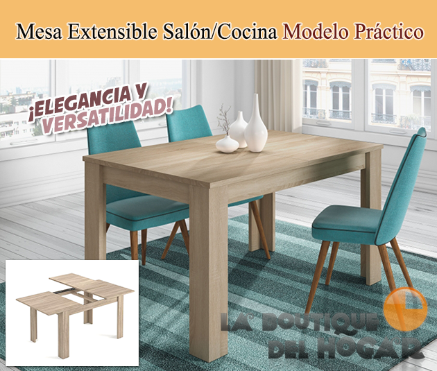 Mesa Extensible para salón comedor o cocina Modelo Práctico color Roble