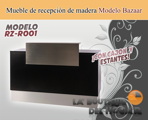 Mueble de recepción de madera con cajón y estantes Bazaar Modelo RZ-R001 - color negro