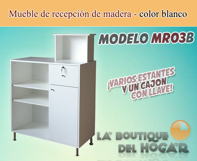 Mueble de recepción de madera con estantes y cajones Modelo MR03B - color negro