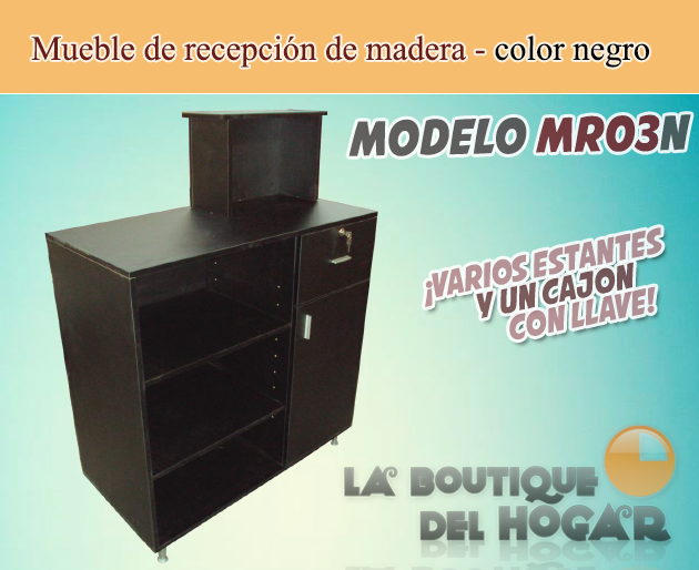 Mueble de recepción de madera con estantes y cajones Modelo MR03N - color negro