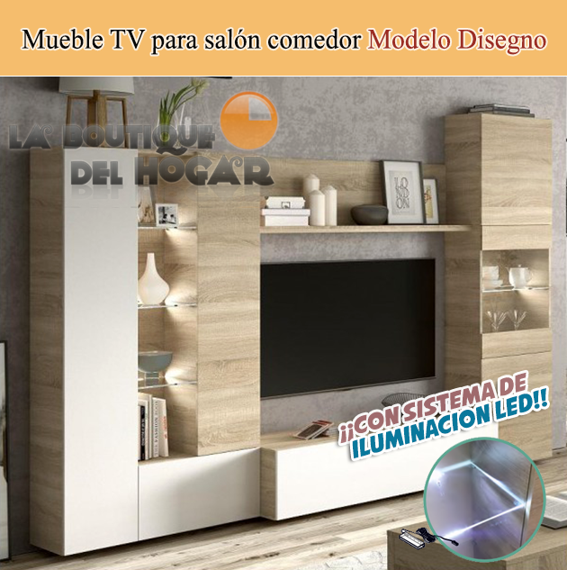 Mueble TV para salón comedor moderno con LED Modelo Disegno