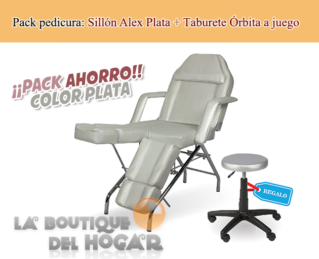 Pack pedicura: Sillón podología fijo + Taburete ergonómico color plata