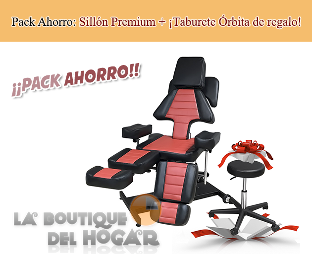 Pack Sillon Tatuaje hidraulico Modelo Premium Color negro y rojo + ¡Taburete Órbita de regalo!