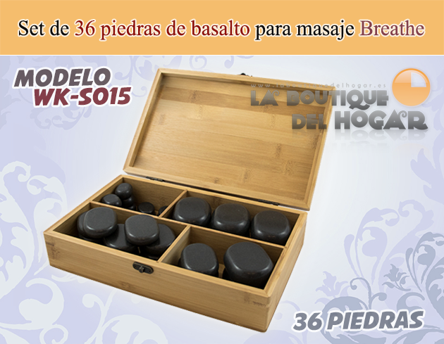 Set de 36 piedras de basalto para masaje Breathe Modelo WK-S015