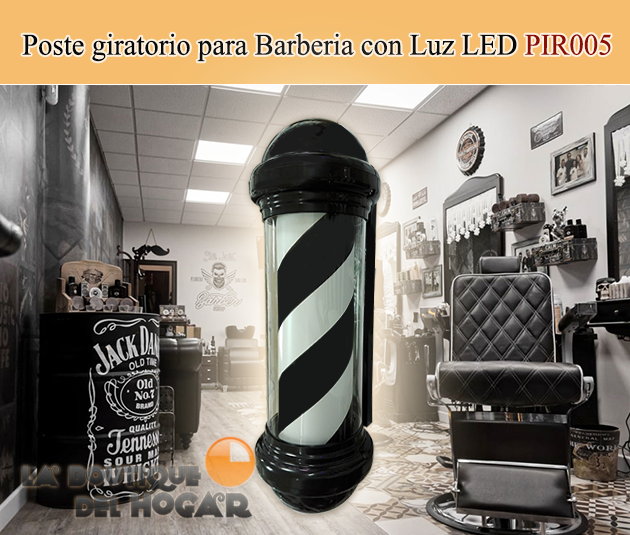 Poste giratorio para Barberia y Peluquería con Luz LED PIR005N color Negro