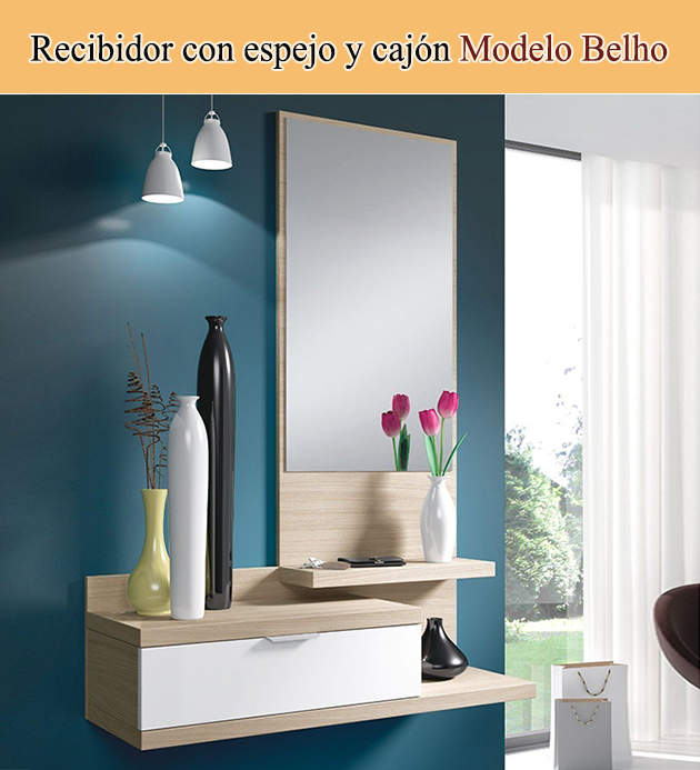 Recibidor con espejo y cajón Modelo Belho color Nature