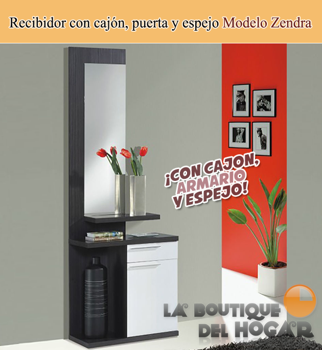 Recibidor con cajón, puerta y espejo Modelo Zendra