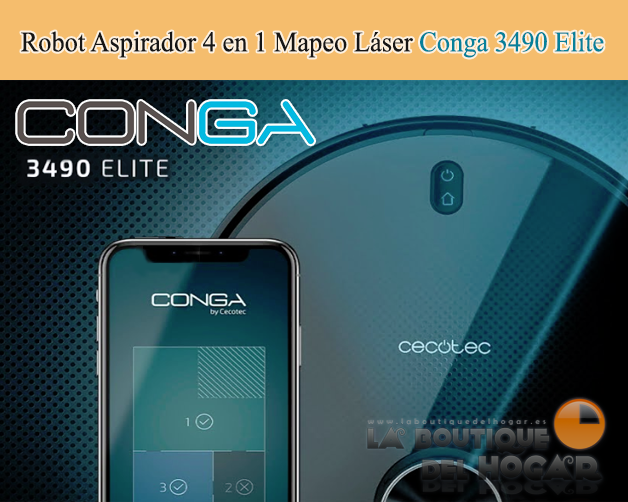 Robot Aspirador Inteligente con Mapeo Láser interactivo y sistema RoomPlan Conga 3490 Elite