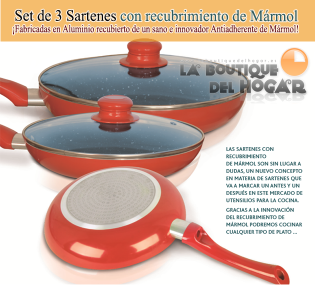 Juego de 3 sartenes con recubrimiento de mármol antiadherente