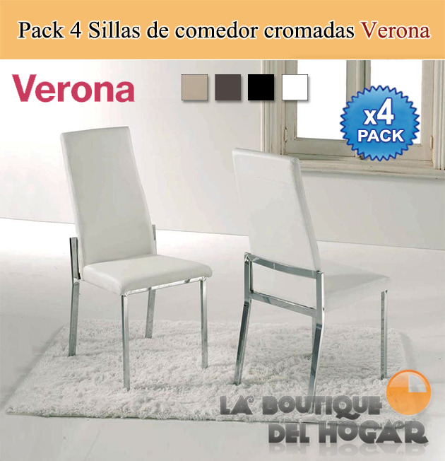 Pack 4 Sillas de comedor con estructura metálica cromada Modelo Verona