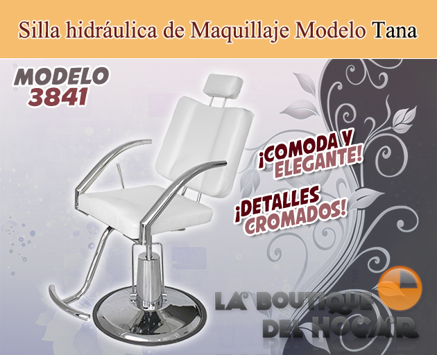 Silla hidráulica de Maquillaje con base y reposabrazos cromados Modelo Tana