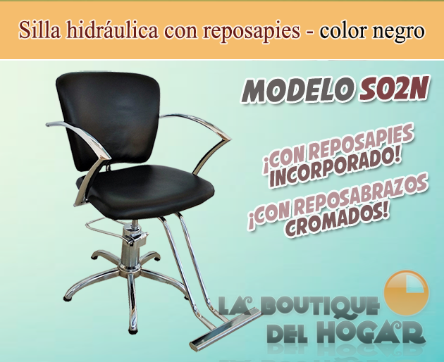 Silla hidráulica de Peluquería con reposapies y reposabrazos cromados S02N