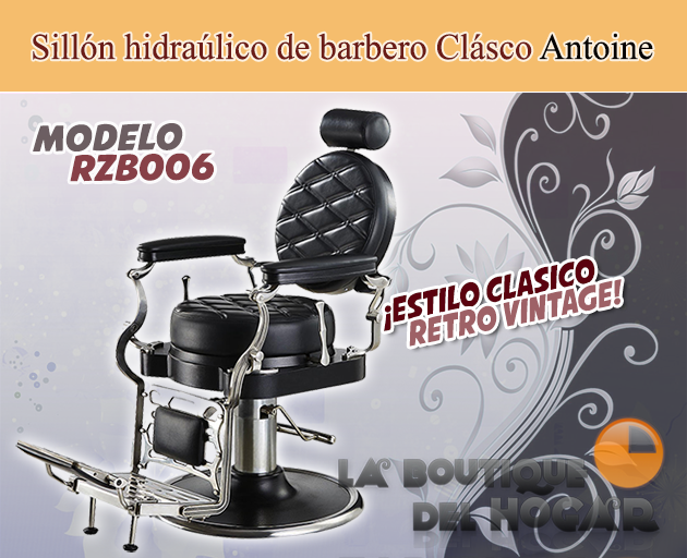Sillón Barbero hidráulico reclinable y giratorio con diseño retro Antoine Modelo RZB006